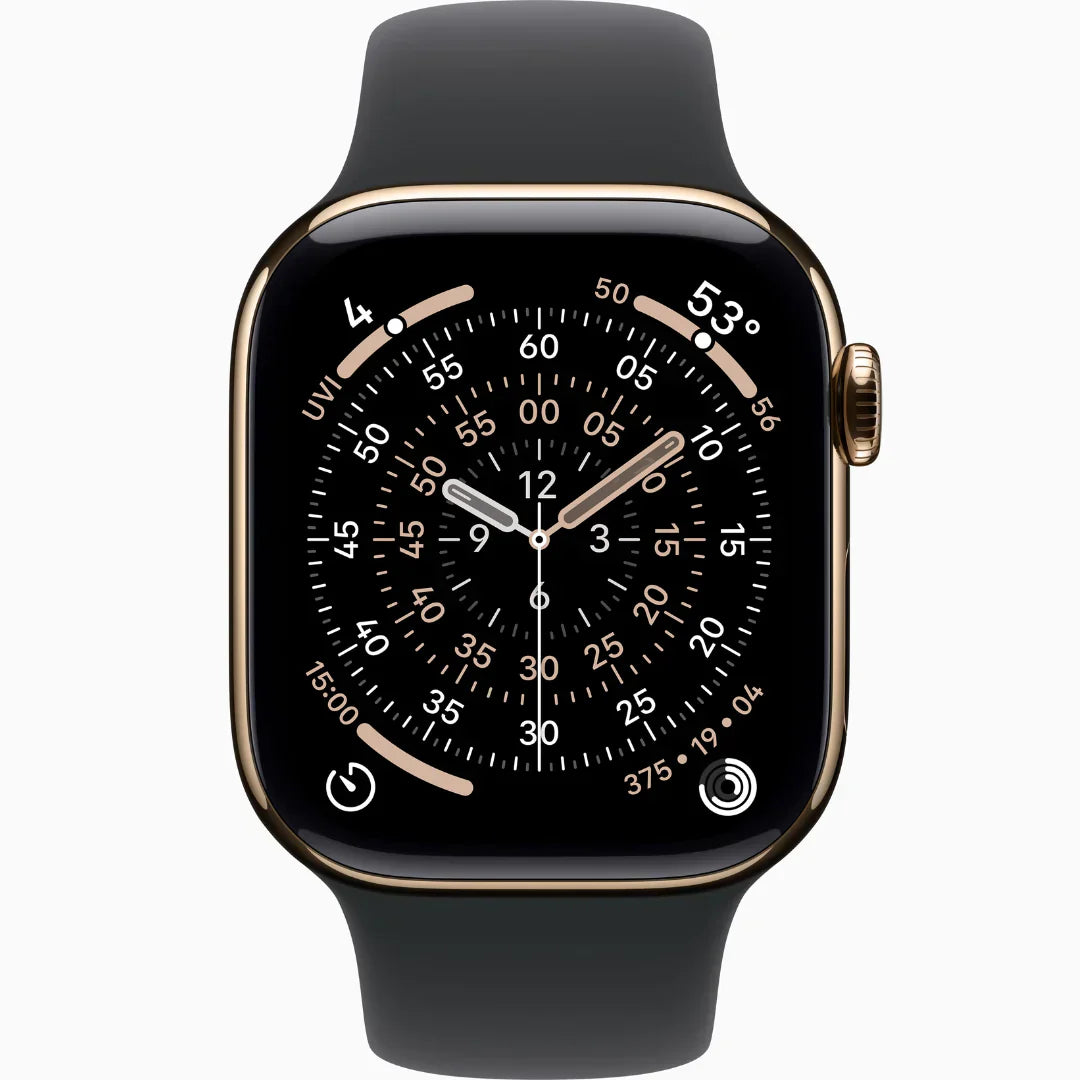 Apple Watch Series 9, GPS + Callular With Stainless Steel / ساعة أبل سيريز 9، مزودة بنظام تحديد المواقع العالمي (GPS) ووظيفة الاتصال، مصنوعة من الفولاذ المقاوم للصدأ.